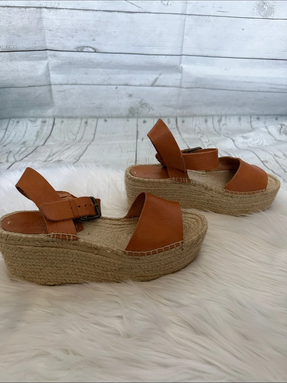 Soludos Tan Leather Espadrille Sandal with Ankle Strap Size 8